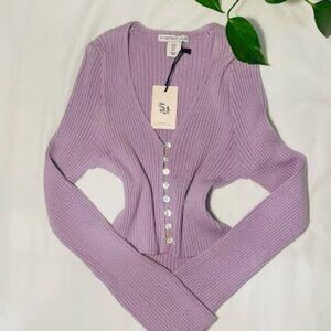 Sincerely Jules Purple Long Sleeved Pearl Button Top